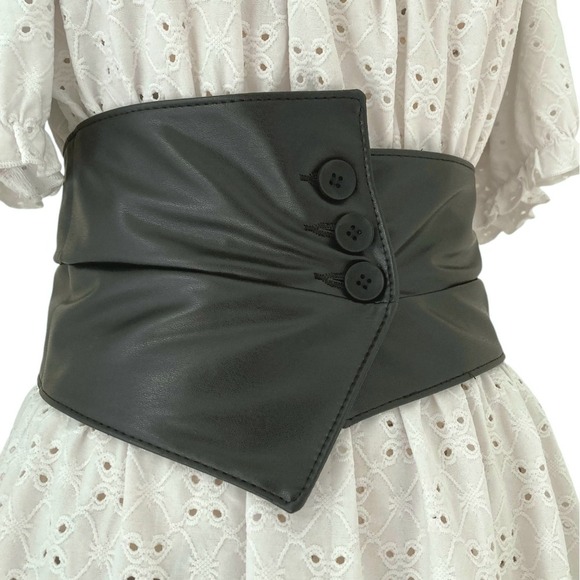 Western Black faux leather Corset Wide waist Belt button underbust statement - Picture 6 of 11